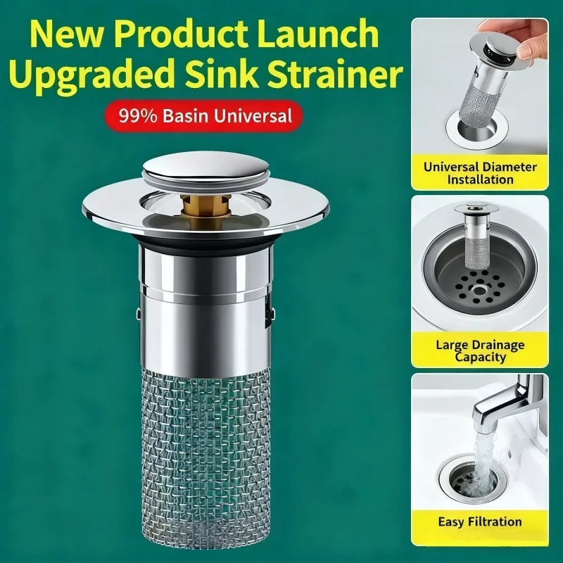 1PCS Washbasin Leak Plug Stainless Steel Bouncing Core Type Filter Basket Sink Drain for Washbasin Universal Accessory