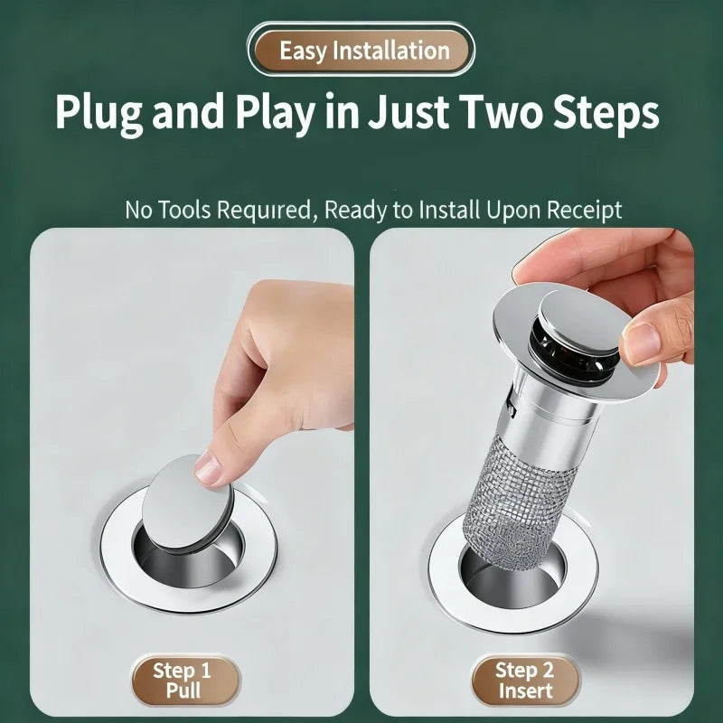 1PCS Washbasin Leak Plug Stainless Steel Bouncing Core Type Filter Basket Sink Drain for Washbasin Universal Accessory